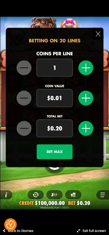 Pragmatic play the dog house offshore bet adjustment interface