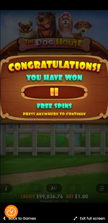 The dog house non gamstop Free Spins round showing sticky wilds with multipliers