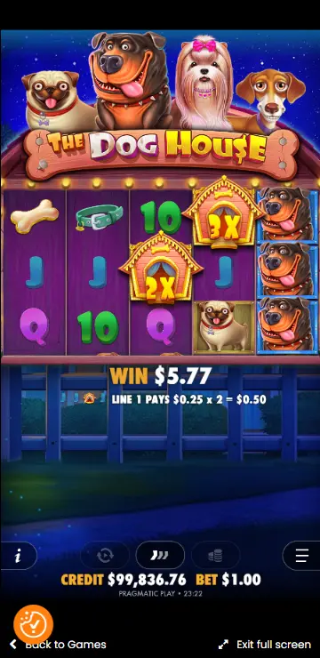 The dog house casino multiplier wild symbols on reels showing 2x and 3x values