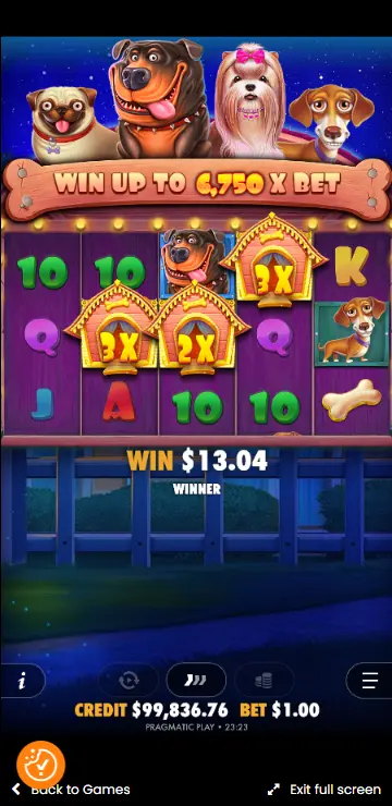 The dog house casino on an iPhone screen